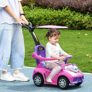 3-in-1 Pink <b>Push</b> <b>Car</b> with Music Horn Canopy & Safety Guardrail Sliding <b>Car</b> Toy with Removable Handle - Product Image 2