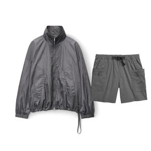 High Quality <b>Lightweight</b> Hooded Windbreaker Short Set Zipper Jacket Satin Jogger Shorts Unisex Winter Running Exercise Quick Dry - Product Image 5