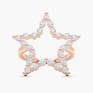 Anillo Flotante Estrella Celestial con Diamante Cultivado en Laboratorio de Corte Redondo, Oro de 10k, 14k, 18k, Elegante Anillo de Cóctel Apilable, Precio de Fábrica al por Mayor - Product Image 3
