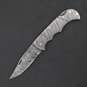 Couteau pliant compact en acier Damas, lame droite, allume-feu, étui en cuir, mini couteau de poche EDC, vente en gros OEM, 58HRC, pour l'extérieur - Product Image 5