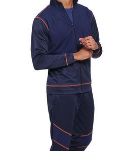 Ensemble de survêtement bleu marine pour homme, manches longues, fermeture éclair sur le devant, ensemble décontracté deux pièces avec poches latérales, respirant, polyester et coton, vêtements d'automne - Product Image 2