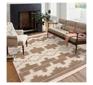 พรมลายเรขาคณิตชนเผ่าสมัยใหม่ สีน้ำตาลและเบจสไตล์ตะวันตกเฉียงใต้ สำหรับห้องนั่งเล่น ซักได้ กันลื่น พรมปูพื้นพิมพ์ลาย สำหรับบ้านและสำนักงาน - Product Image 1