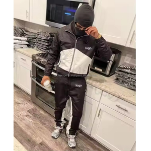 Ensemble deux pièces écologique avec logo personnalisé OEM pour hommes Veste en nylon solide, coupe-vent et respirante Pantalon de survêtement évasé Pantalon de jogging Plus - Product Image 4