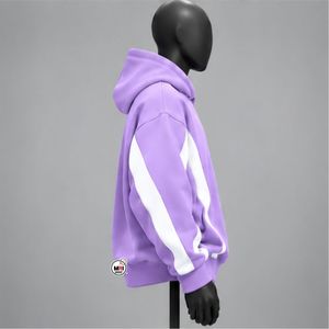 Unisex Purple Hooded <b>Sweatshirt</b> With <b>White</b> Side Panels Oversized Fit Casual Wholesale Autumn Wear Fleece Knitted Regular Sleeves - Product Image 2