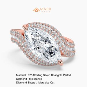 Marquise Halo <b>Ring</b> for Women Rose Gold Plated Luxury Engagement Wedding Anniversary Gift Jewelry Elegant Daily Wear - Product Image 6