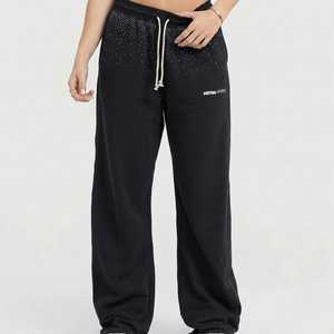 Pantalon de jogging ample et droit pour femme 2026 à prix abordable, orné de strass scintillants, décontracté, noir, pour la détente - Product Image 6