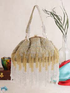 Stylish New Design Premium Raw Silk Beaded Gift Bags Pearl <b>Mirror</b> Indian Handicraft Metal Clutch <b>Mosaic</b> Bag Handbag Party Bag - Product Image 2