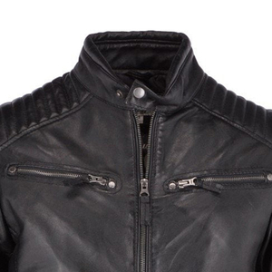 Men's Black Leather Motorcycle Jacket Slim Fit Stand Collar Red Stripe Sleeve Windproof Moto Biker Style - Product Image 4