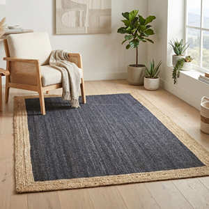 Tapis rectangulaire en jute tressé de qualité supérieure 150 × 240 cm avec bordure noire pour salon contemporain - Product Image 4