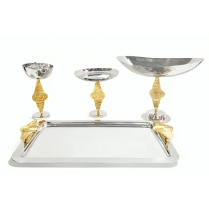 Metal Marble & Wood Contemporary Round Serving Tray/<b>Platter</b>-Eco-Friendly <b>Disposable</b> Party <b>Platter</b> - Product Image 1