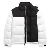 Blouson matelassé à capuche pour homme, blanc et noir, avec blocs de couleur, col montant, fermeture éclair, imperméable, coupe-vent, rembourrage en polyester sur le devant