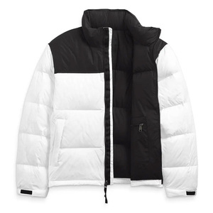 Men's <b>White</b> Black Color Block Hooded <b>Puffer</b> <b>Jacket</b> Stand Collar Zipper Closure Waterproof Windproof Polyester Wadding Front - Product Image 3