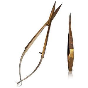 กรรไกรตัดคิ้วปลายโค้งสแตนเลสสีทอง ขนาด 4.7 นิ้ว 2 ชิ้น คุณภาพดี ขายดี พร้อมสปริง - Product Image 1