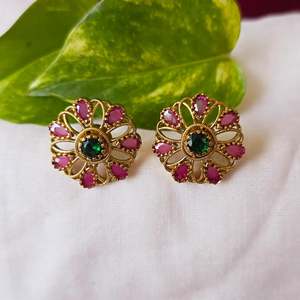 AD Studs Drop Earrings-Cute Classic Trendy Numbers Flowers Hearts Geometric with Emerald Pearl Diamond Quartz Shell Brass Alloy - Product Image 1