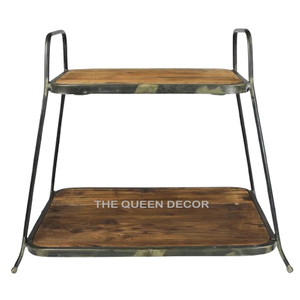 2 <b>Tiers</b> Iron Wood Material <b>Cake</b> Stand Brown Color Resin Epoxy Mold With Side Handle Rectangular Shape Design Wedding Party - Product Image 1