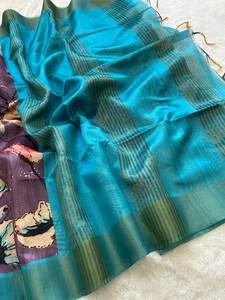 Dernier modèle de sari indien éblouissant en soie Tusshar, design traditionnel, exclusif, pour fêtes et mariages, sari accrocheur - Product Image 4