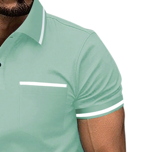 Camisa de Punto para Hombre, Manga Corta, Casual, para Golf y Tenis, con Bolsillo en el Pecho, Cuello en Contraste, Transpirable, Servicio OEM - Product Image 3