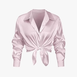 High Quality Women Office Elegant V Neck Shirts Large Size Social Shirts Breathable Cotton Silk Summer Bulk Supply - Product Image 3