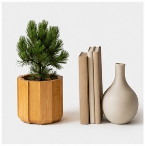 Jardinière en bois de pin massif artisanal, pot à fleurs rond moderne pour l'intérieur et l'extérieur, décoration de luxe pour la maison et le jardin - Product Image 4
