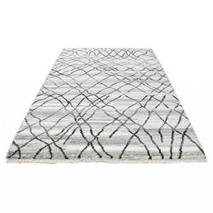 Tapis en laine gris ivoire DECORDEC, tufté à la main, antidérapant, écologique, design moderne, lignes abstraites entrecroisées, poils épais pour salon - Product Image 2