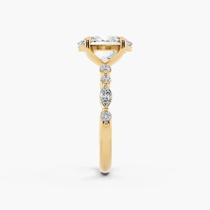 Anillo de Compromiso con Diamante Cultivado en Laboratorio de Corte Ovalado, Certificado IGI, con Piedras Laterales Marquise, Rodio, Oro 10K/14K/18K, Plata 925/935, para Bodas y Fiestas - Product Image 4