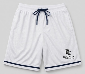 Shorts de sport blancs avec bordure marine, taille à cordon de serrage et logo Huracan, pour un style décontracté et sportif haut de gamme. - Product Image 1