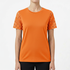 Camisetas de Verano 2026 con Cuello Redondo, Sexy, para Mujer, Estilo Hip Hop, Tejidas, con Encaje, Manga Corta, 100% Algodón Transpirable - Product Image 1