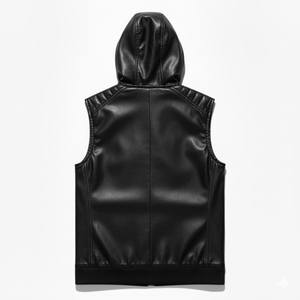 Chaleco de cuero con capucha y diseño en relieve para motociclistas, estilo biker, con diseño personalizado, apto para todos los motociclistas. - Product Image 6