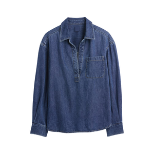 Camisa Casual de Algodón Tejido para Mujer con Cuello Abotonado, Transpirable, Resistente a la Decoloración, con Logotipo Frontal, Corte Holgado para Uso Diario - Product Image 4