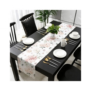 Chemin de table moderne en coton 100% teint en fil, blanc, à motif floral, 240 GSM, tissage en panier, durable, longue durée, 40x220 cm, fabriqué en Inde - Product Image 1
