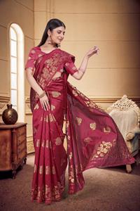 Sari de Seda Pura Banarasi de Primera Calidad con Tejido Zari para Bodas Indias y Trajes Nupciales, Disponible a Precio de Exportación - Product Image 5