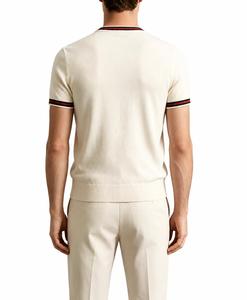 Camiseta de Punto de Manga Corta con Cuello Redondo para Hombre, Corte Regular, Color Sólido, Ribete en Contraste, Estilo Casual Elegante, Poliéster Antiarrugas, 320g - Product Image 3