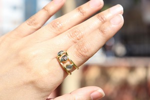 Anillo ajustable de ágata musgosa chapado en oro, de banda ancha, a la moda, con piedra natural, de latón, abierto, colección de joyería unisex. - Product Image 4