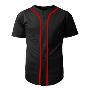 Camiseta de Béisbol Negra para Hombre, Manga Corta, Ribete Rojo, Cierre de Botones, Absorbe la Humedad, Corte Regular, Ropa para Todas las Temporadas - Product Image 1
