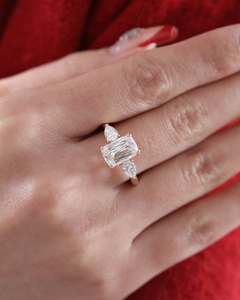 2CT Ashoka Cut Lab Grown Diamond Engagement Ring 14K Solid Gold Three <b>Stone</b> Pear-Shaped Side Diamonds IGI Certified Trendy Women - Product Image 3