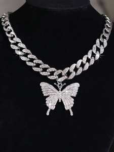 Pendentif Papillon Iced Out et Chaîne Miami Cuban en Or 14K avec Moissanite VVS et Diamant de Laboratoire, Collier Hip Hop Bling pour Hommes et Femmes - Product Image 3