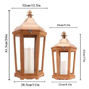 Juego de 2 Faroles de Viento de Madera Vintage para Interiores y Exteriores, Portavelas Colgantes de Madera Rústica Marrón - Product Image 3