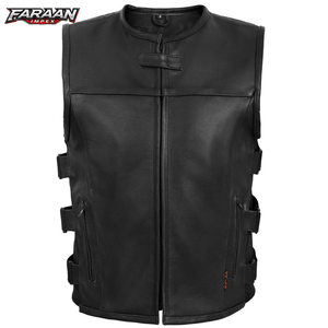 Premium PU Leather Casual Winter Short Biker Vest for Men Custom Logo Motorcycle <b>Waistcoat</b> OEM ODM Professional Quality Apparel - Product Image 1