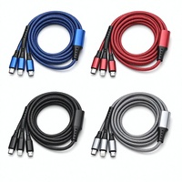 Kabel Pengisi Daya USB Universal 3 in 1 Kabel Multi Konektor Berbahan Nilon Kepang Tipe C Micro USB Lightning untuk Ponsel