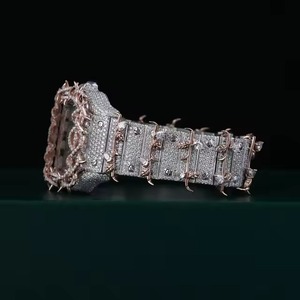 Montre de luxe unisexe en acier inoxydable de haute qualité avec mouvement à quartz, diamants Moissanite VVS, 41 mm, tons rose et blanc, motif épines - Product Image 2