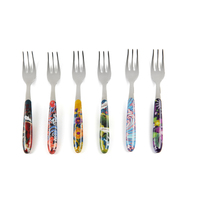 Set van 6 dessertvorken roestvrij staal met meerkleurig handvat, gemaakt in Italië, Italiaans design, oosters patroon