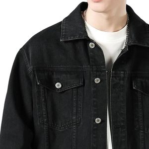 Chaqueta de Mezclilla Negra para Hombre, Corte Regular, Color Sólido, Cierre de Botones, Estilo Casual, Ropa de Otoño, 100% Algodón - Product Image 6