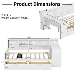 Multi-Functional L-Shaped Wooden Daybed with Seven Storage Cabinets and Two Drawers Includes Built-In Study Desk - Product Image 3