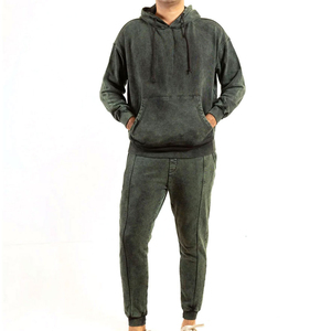Ensemble de survêtement unisexe XXL délavé à l'acide, grande taille, streetwear, personnalisé, hautement respirant, deux pièces, sweat à capuche et pantalon de survêtement en molleton, couleur unie, hiver - Product Image 1