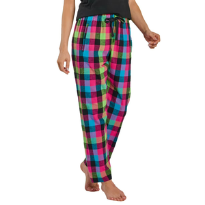 Women's Plus Size Blue Neon Buffalo Plaid Flannel Pajama Pants Soft Breathable Summer Loungewear Elastic Waist Hot Selling - Product Image 3