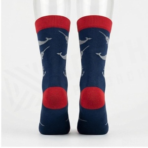 NORTH APPROACH Crew <b>Socks</b> Navy Blue Narwhal Anchor Pattern Red Cuff Breathable Adult Casual Summer <b>Socks</b> - Product Image 2