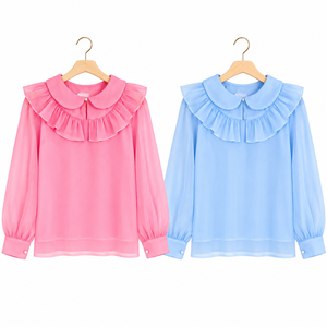 Blusa de Chifón para Mujer al por Mayor, Manga Larga, Cuello con Volantes, Color Sólido, Elegante, para Oficina, Ropa de Trabajo, para Proveedores de Boutiques - Product Image 6