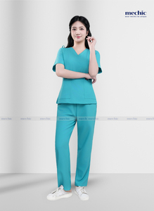 Women's turquoise medical uniform, V-neck, short sleeves, poly rayon fabric, nursing uniform. - Product Image 2