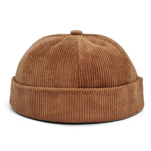 Gorra Docker de pana marrón vintage. Gorro de Pescador sin Borde para Hombre y Mujer, Tejido Acanalado Retro con Borde Enrollado, Estilo Urbano - Product Image 5