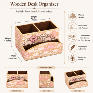 Porta cubiertos y servilletas de madera artesanal con cajón |   Organizador de Escritorio Decorativo |   Caja de Almacenamiento de Madera con Múltiples Compartimentos - Product Image 5